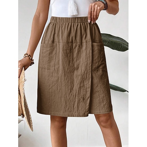 Damen Kunstbaumwollleinen Shorts Sommershorts Urlaub Mode Streetwear Knielang Hohe Taille Einfach Kordelzug Tasche Elastischer Bund Komfort Atmungsaktivität Bequem Unelastisch Täglich Urlaub Straße Image