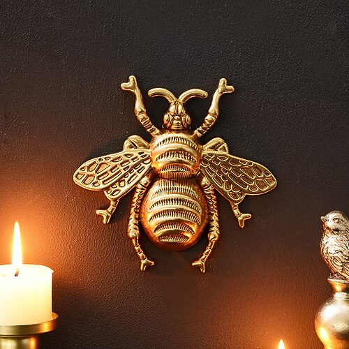 Vintage-Bienen-Wanddeko aus Kunstharz – Insekten-Wandbehang mit ausgebreiteten Flügeln, rustikale Wanddekoration im Landhausstil, einfach zu montierende Dekoration für Zuhause, Garten, Partys, ideales