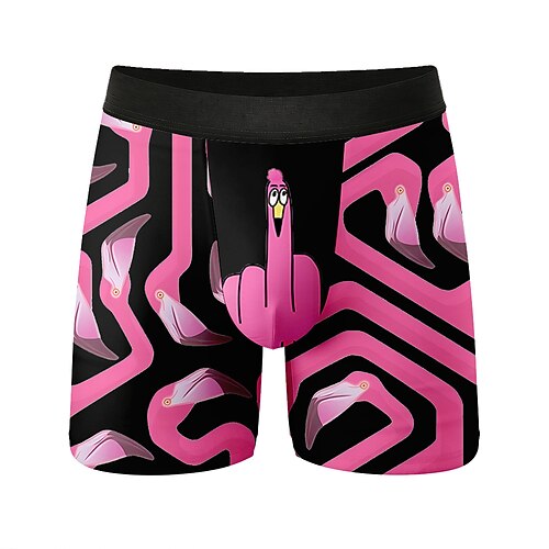 Herren Cartoon Flamingo Vogel Dehnbare Boxershorts Badeshorts Boxer-Badeshorts Lustig Lässig Heim Strandurlaub Elastischer Bund Feuchtigkeitsableitend Atmungsaktive Unterwäsche Designer Bekleidung Image