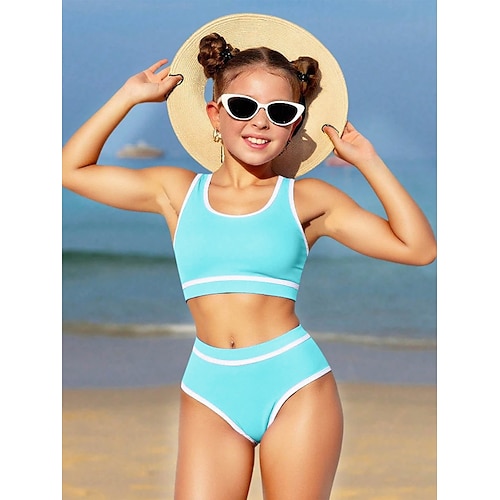 Kinder Mädchen Badeanzug Outdoor Strand Farbblock Urlaub Sport Mode Badeanzüge Ab 4 Jahren Sommer Blau Schwarz Image