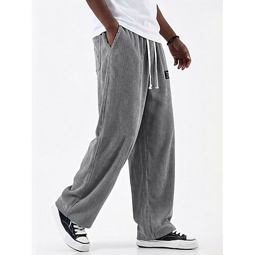 Herren Hose Cordhose Freizeithose Baggy-Hosen Kordelzug Elastischer Bund Gerader Schnitt Einfach Komfort Volle Länge Täglich Sport im Freien Ferien Urlaub Mode Blau Schwarz Mikroelastisch Image