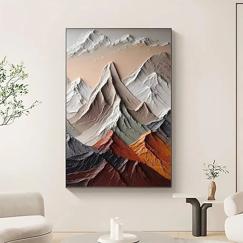 Strukturiertes Impasto-Gemälde einer Berglandschaft in Erdtönen Image