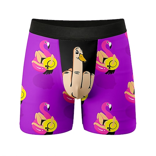 Herren Tiermotiv Cartoon Flamingo Dehnbare Boxershorts Badeshorts Boxer-Badeshorts Lustig Lässig Heim Strandurlaub Elastischer Bund Feuchtigkeitsableitend Atmungsaktive Unterwäsche Designer Bekleidung Image