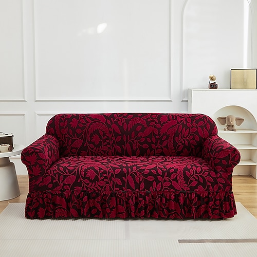 Luxuriöser Jacquard-Plüsch-Sofabezug mit Blumenmuster, weicher, dekorativer Sofaschutz, rutschfest, staubdicht, katzensicher, für alle Jahreszeiten, Schlafzimmer, Wohnzimmer, Arbeitszimmer Image