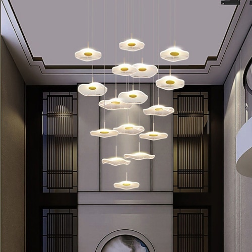 Moderne LED-Pendelleuchten aus Acryl, kompatibel mit Wohnzimmer, Esszimmer, Treppenhaus, Kronleuchter, Wohnaccessoires, Hängeleuchten, Pendelleuchten Image