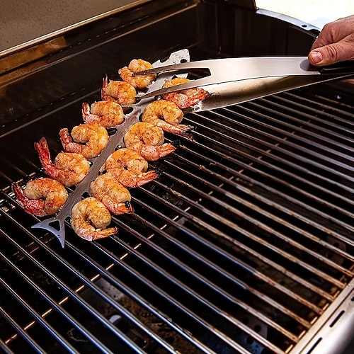 2/4 Stück Edelstahl-Grillspieße, fischgrätenförmige Grillspieße für Rindfleisch, Hähnchen und Gemüse Garnelen, robustes Grillspieß-Set aus Metall, Grillbesteck Küchenverwendung Image