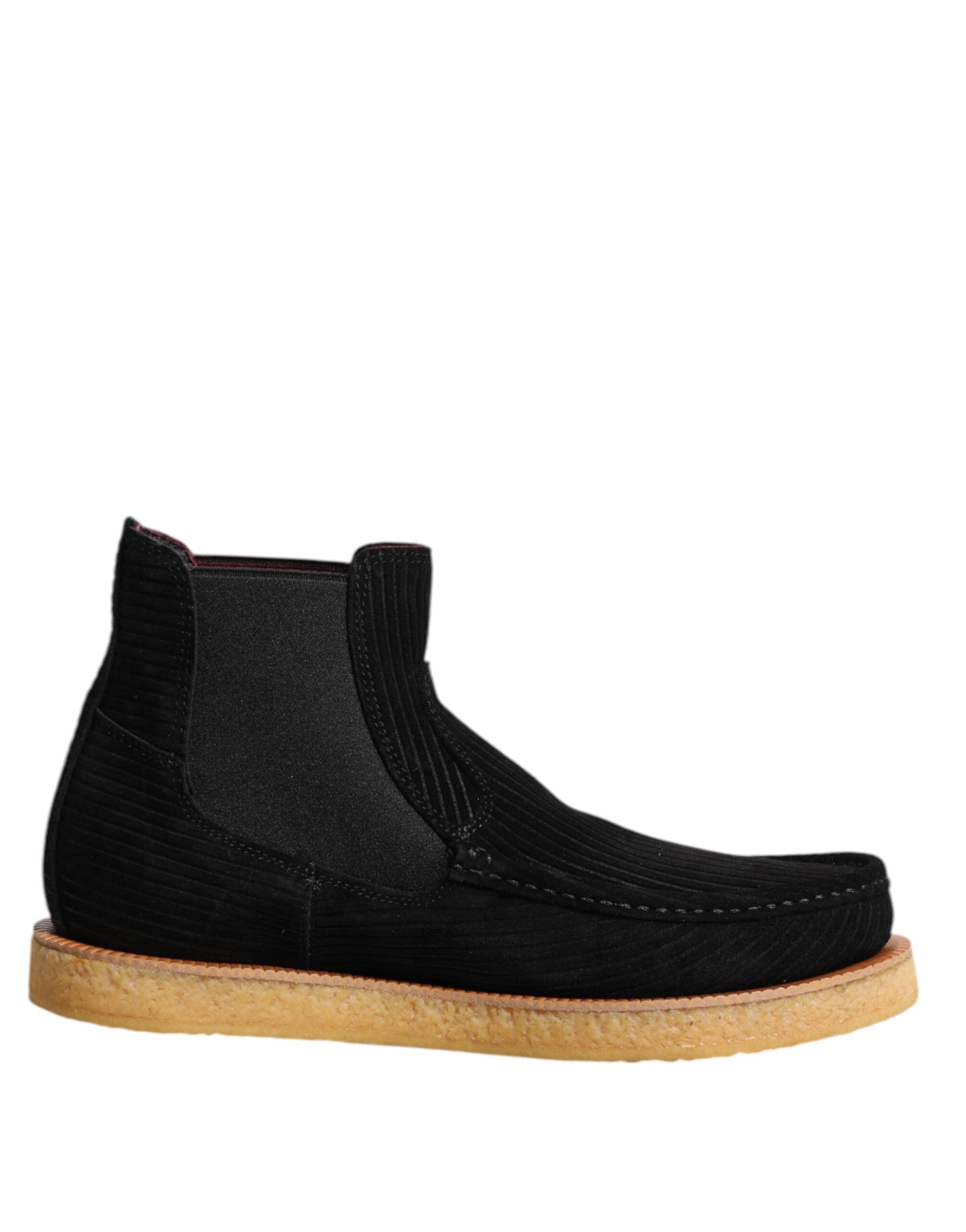 Dolce & Gabbana Schwarze Kalbvelours Slip-On Ankle Boots Schuhe