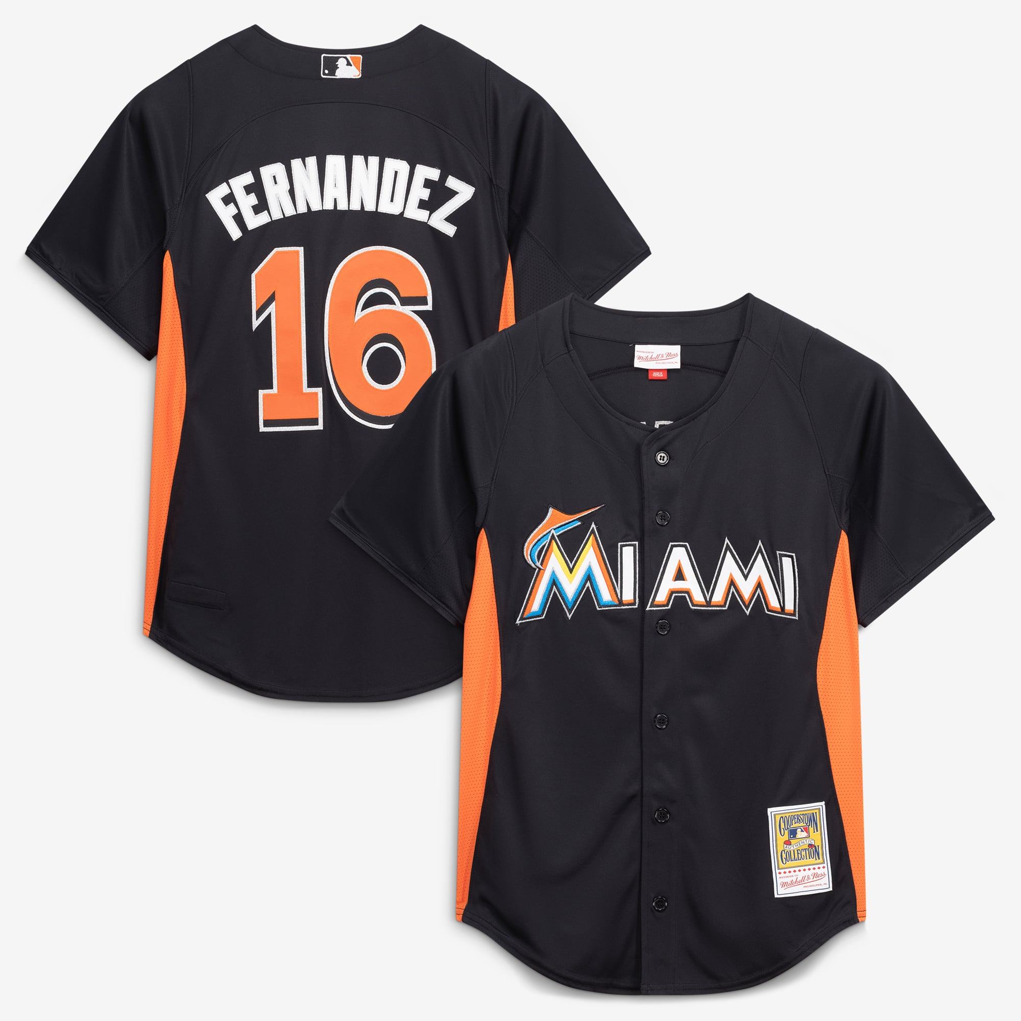 Originales schwarzes Trainingsjersey von Mitchell & Ness für Herren, Miami Marlins, Jose Fernandez