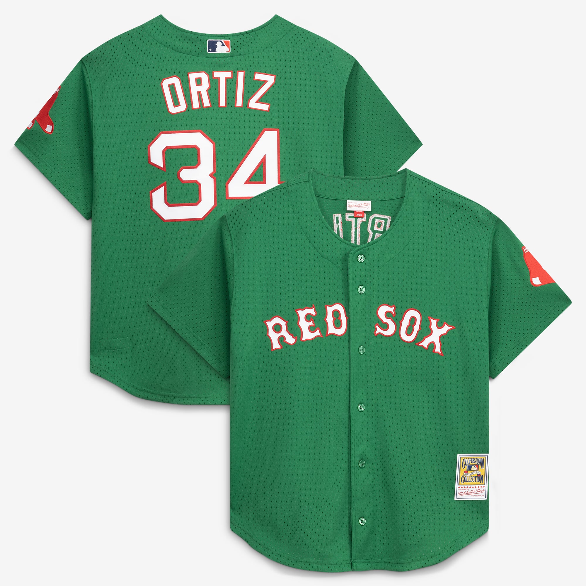 Mitchell & Ness David Ortiz Kelly Green Boston Red Sox Cooperstown Collection Mesh Schlagtrainings-Trikot für Herren