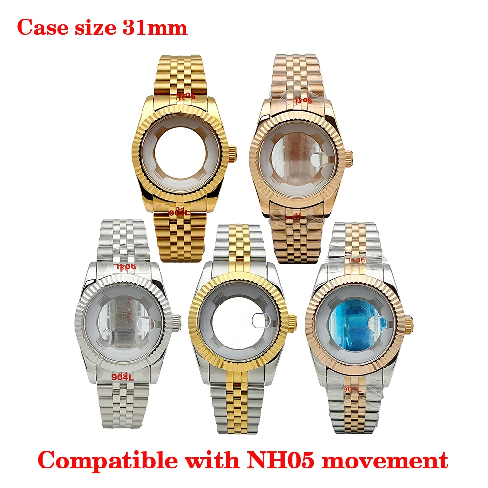 31 mm NH05 NH06 Gehäuse, gebogen, Silber, Gold, Roségold, Silber, Jubilee-Damenuhr, Datum, Saphirglas, wasserdicht Image