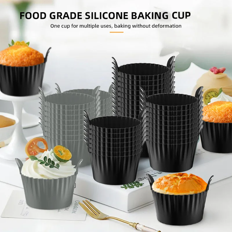 Luftfritteusen-Silikonbackform für Muffins, Eierkocher, multifunktionale, verdickte Doppelgriff-Pfannkuchenform, antihaftbeschichtet Image