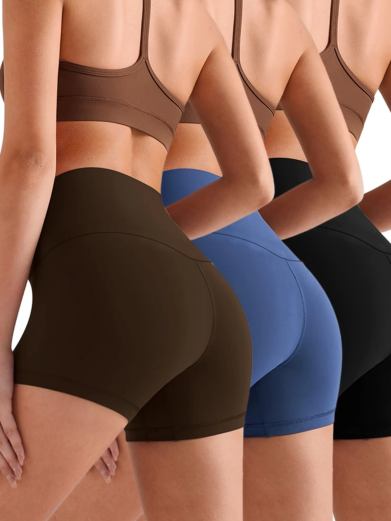 3-teiliges Set Damen-Yoga-Shorts mit weitem Bund: Bequem, schmeichelhaft sitzend, für den Alltag, vielseitig einsetzbar für einen aktiven Lebensstil, ideal zum Laufen und Yoga. Image