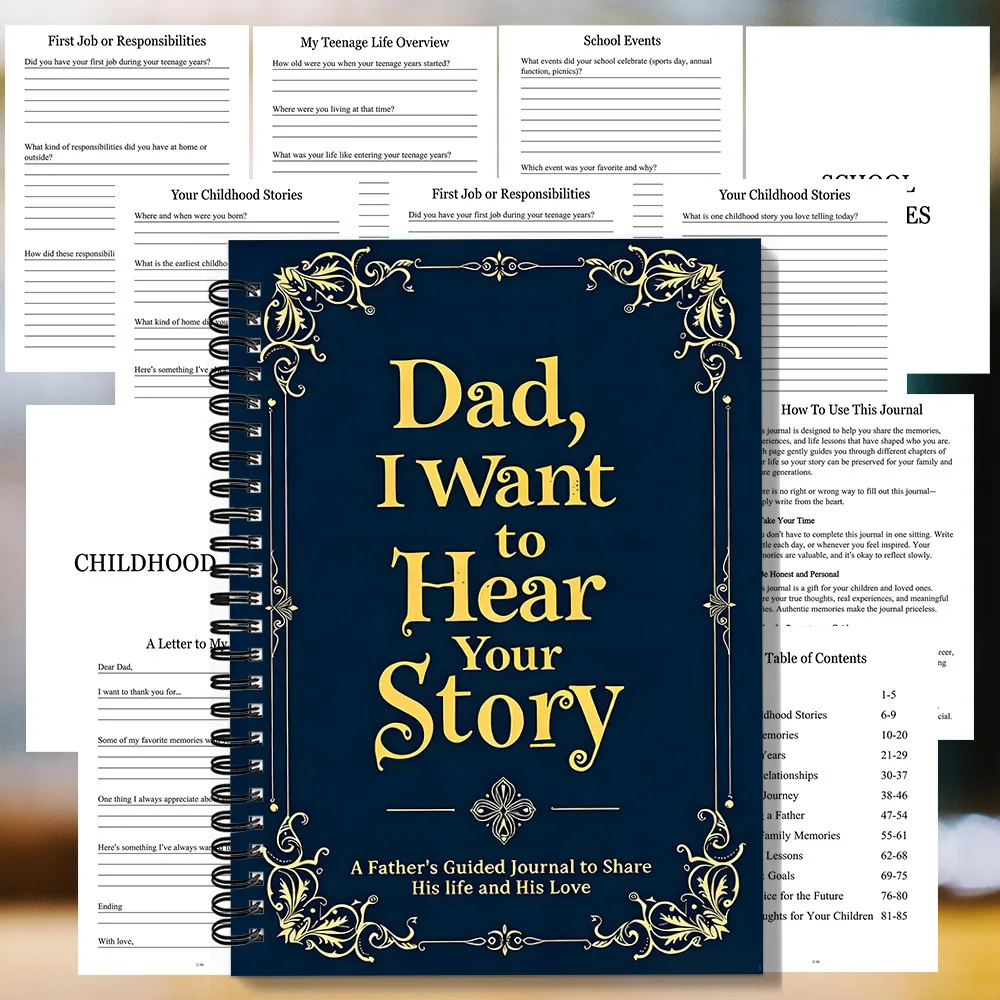 1 Stück Spiralnotizbuch, Notizbuch mit verziertem Rand und Spiralbindung „Dad I Want to Hear Your Story“, zum Sammeln von Papas Lebensgeschichten und Erinnerungen Image