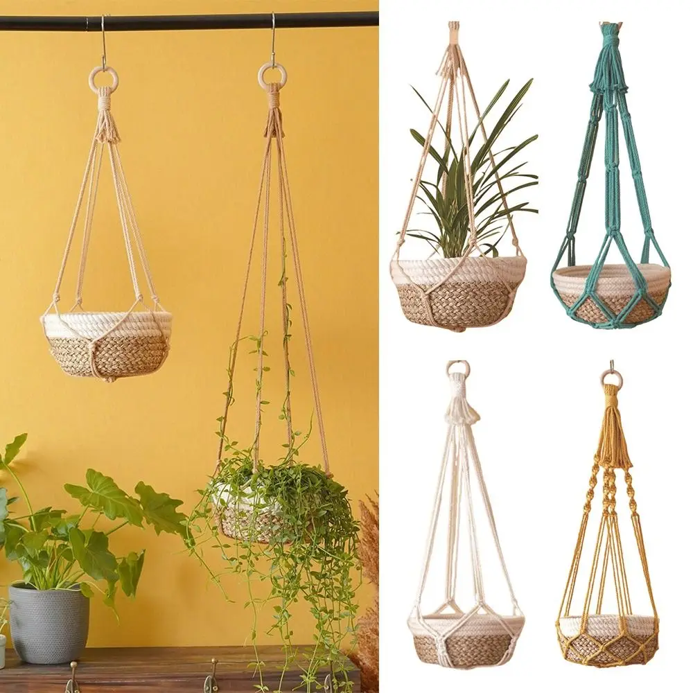 für Innen Wohnzimmer Balkon Makramee Pflanzen Kleiderbügel Garten Blumentopf Halter Dekor handgemachte Baumwolle Seil hängen Pflanzer Image