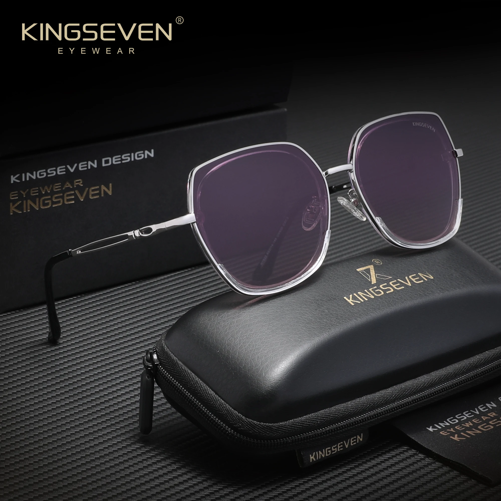 KINGSEVEN Luxuriöse, trendige, quadratische Sonnenbrille, modisch, polarisiert, UV400, blendfrei, für Autofahren, Outdoor, schick, für Damen, trendige, beliebte Brillen Image