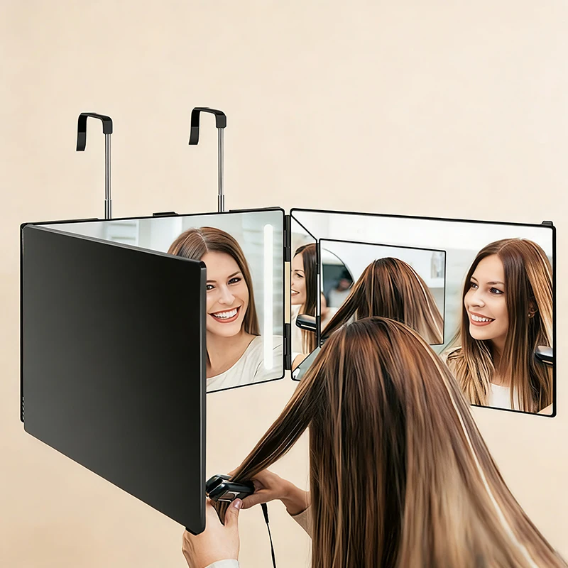 360° Dreifach-Klappspiegel mit LED-Beleuchtung, Selbstfrisierspiegel für Haare, geeignet für Haarschnitt und Styling Image