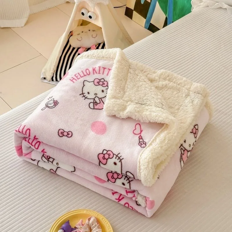 Hello Kitty Sanrio Decke Modern Bedruckte Anime Milch-Samt Plüsch Nickerchen-Sofadecke Winterwarme Fleece-Mikrofaser-Decke Image