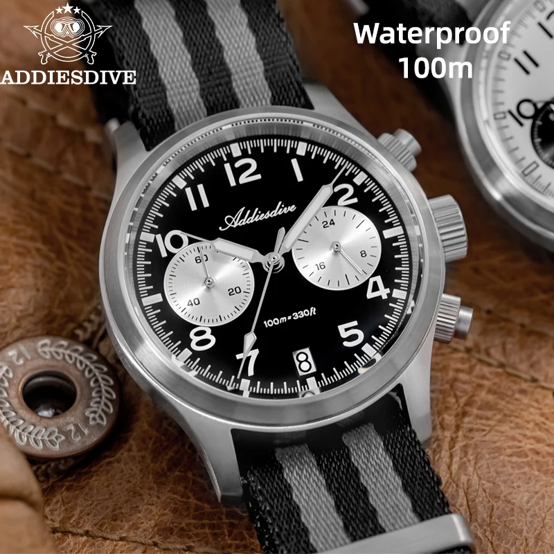 ADDIESDIVE 2025 Neue Panda Eye Herrenuhren Retro Luxus VK64 Quarzuhr Für Männer Sport Chronograph 100 Mt Wasserdicht Leuchtend Image