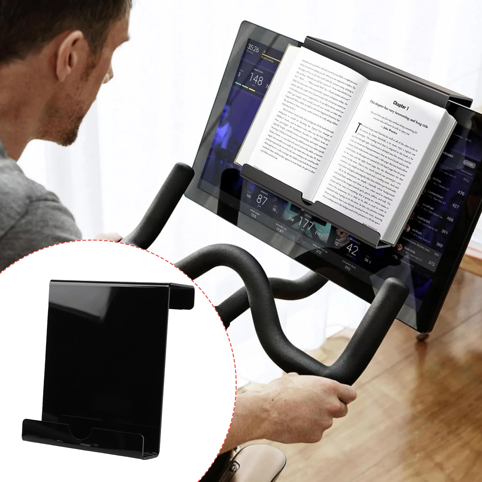 Laufband-Tablet-Halter, Heimtrainer-Leseständer, Acryl-Buchhalter, Einfache Montage für Fitness-Studio, Laufband-Lesehalter Image