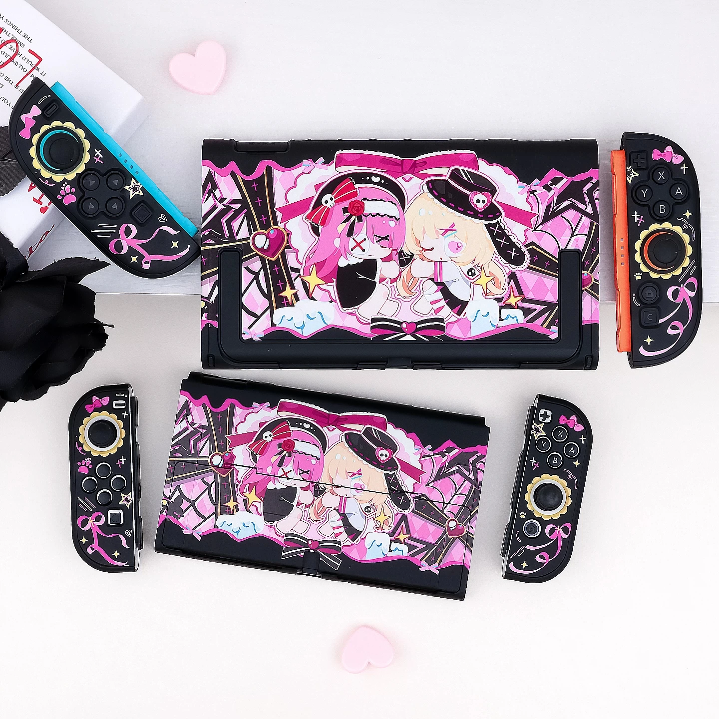 Cartoon Anime Switch Case Schwarz Split Controller Joy-Con Case für Nintendo Switch 2, Oled Pluggable Dock Hard Shell Zubehör Image