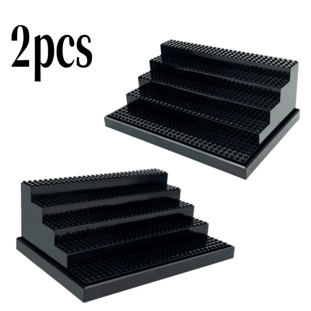 2er-Pack 5-stufiger Minifigur-Ausstellungsständer – Dickes, staubresistentes ABS-Sammlerregal für Bausteinfiguren (ohne Abdeckung) Image