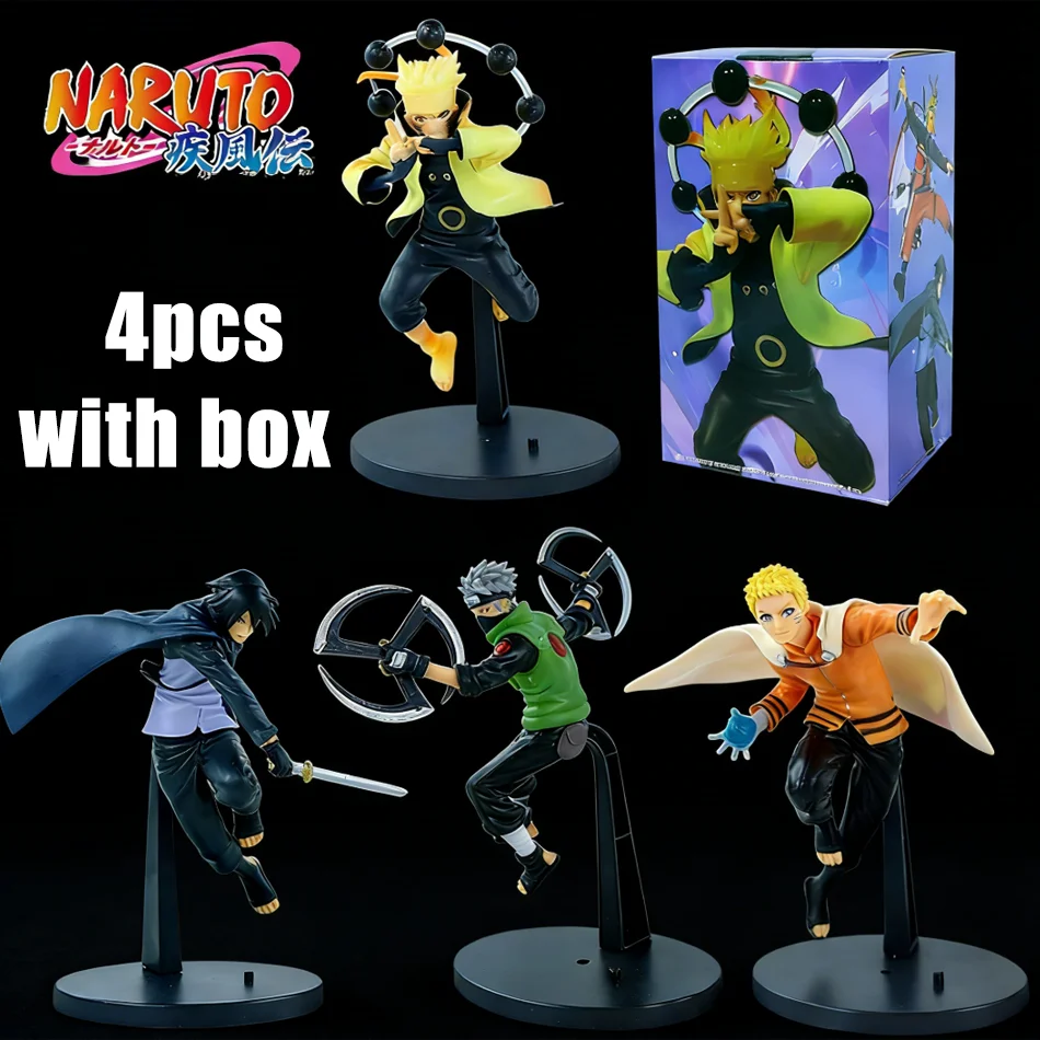 4-teiliges NARUTO Anime Figuren-Set - Uzumaki Naruto Sechs Wege, Sasuke, Kakashi Hatake PVC Actionfiguren Sammlermodell Puppe Spielzeug Geschenk Image