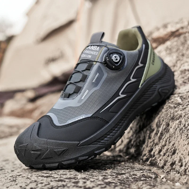 Herren-Wanderschuhe mit Drehschnalle, Outdoor-Plattform-Trekking-Sneaker, Herren-Sportschuhe, bequeme, rutschfeste Wanderschuhe, große Größe 48