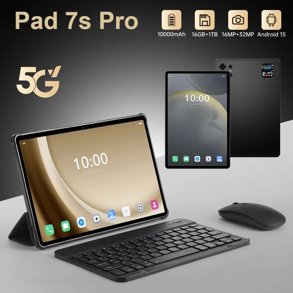 Neue Pad 7s Pro Tablet 10,1 HD Bildschirm Tab Kinder Tablets 10000 mAh 4G 5G Dual SIM Globale Version 22 GB + 2 TB Tablets Android 15 Image
