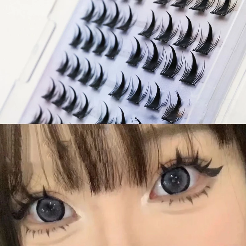 Simulierte falsche Wimpern, Comic-Elfen-Stil, selbstklebend, individuelle Cluster, wiederverwendbar, segmentiert, geflügelte, dicke Wimpernverlängerung, 12 mm Image