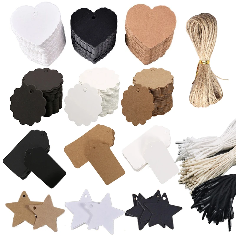100 Stück/Set Kraftpapier-Etiketten, Kartenaufkleber mit Seil, Produkt-Preisschilder, Kleidungsetiketten, Schuhe, Taschen, Dekor, Zubehör, Kartonpapier TMZ Image