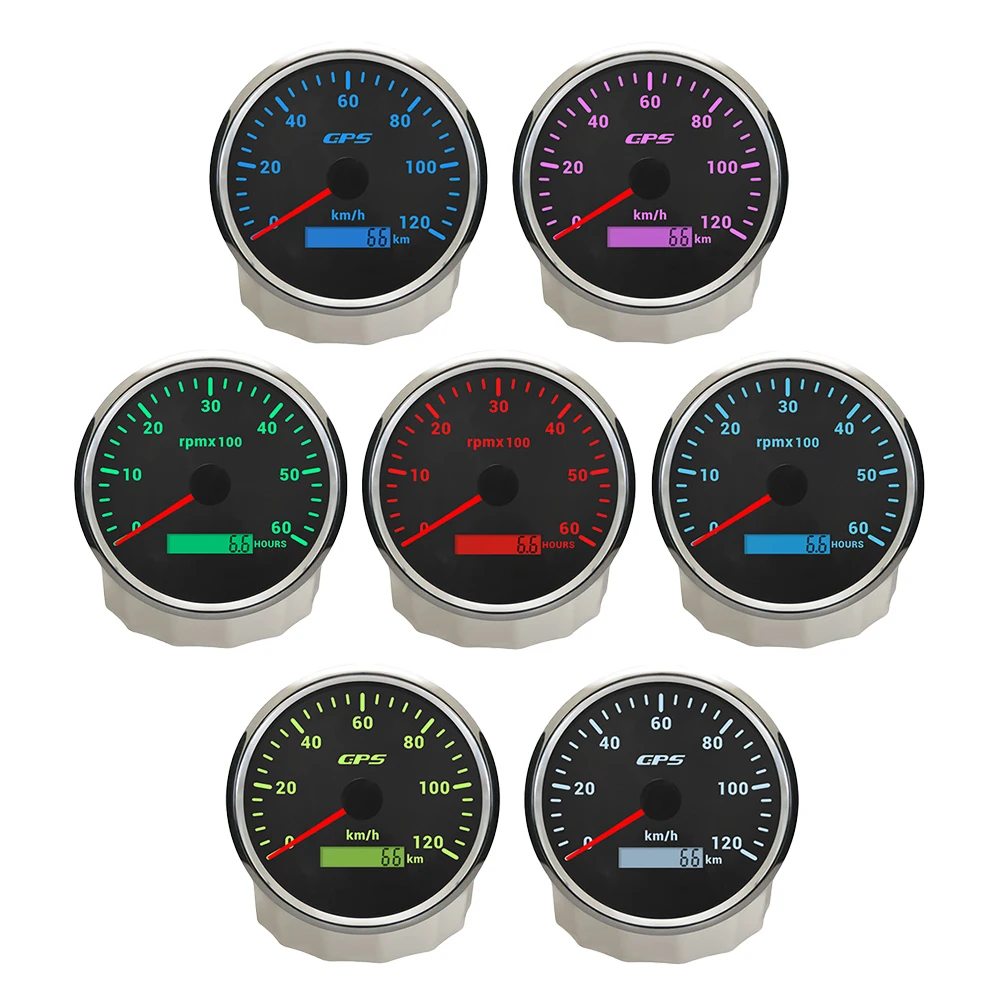 ELING 2 Gauge Set 110mm GPS Speedometer 60km/h 0-160MPH + 0-4000RPM 8000RPM Tachometer with 7 Colors Backlight for Car Ships