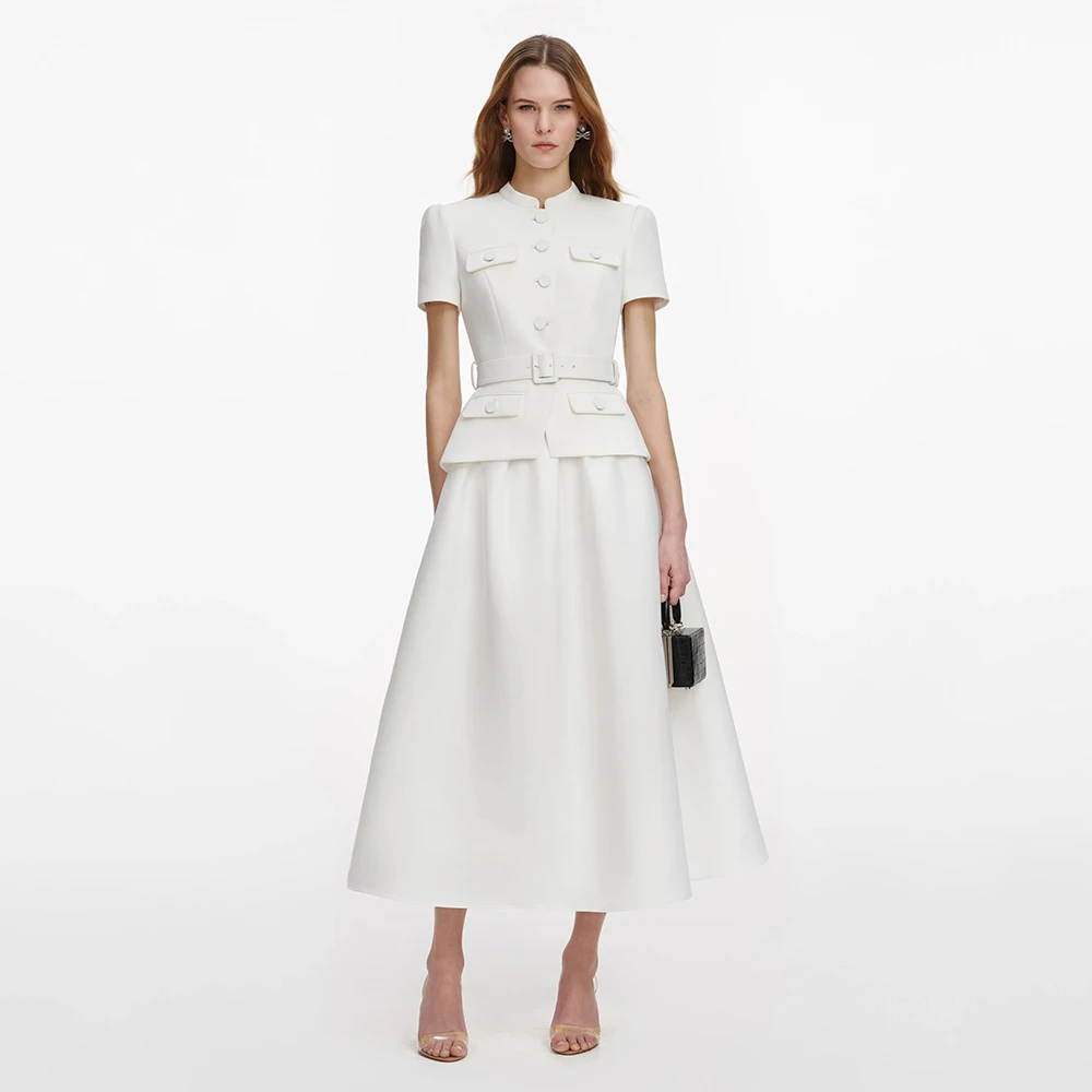 Customized Party Dresses for Women 2026 High Collar Short Sleeves Modern Party Gowns 2 Pieces Tea Length Midi Cocktail Dresses