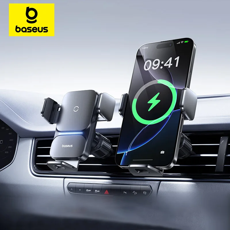 Baseus Supporto per telefono per auto Caricatore per telefono wireless QI a infrarossi da 15 W per iPhone Xiaomi Samsung Supporto per auto Ricarica rapida Facile controllo