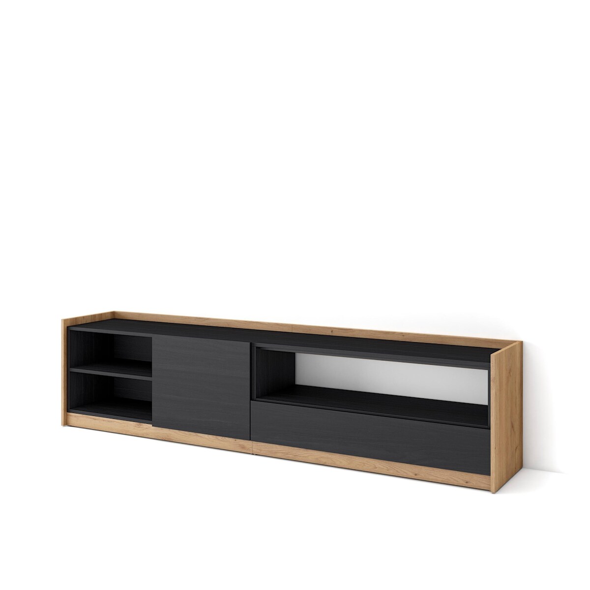 SKRAUT HOME TV-Schrank, Lowboard, für Wohnzimmer und Esszimmer, 207x50x37 cm, Für TV-Geräte bis zu 80", Fernsehtisch, Moderner Stil, Schwarz Eiche Image