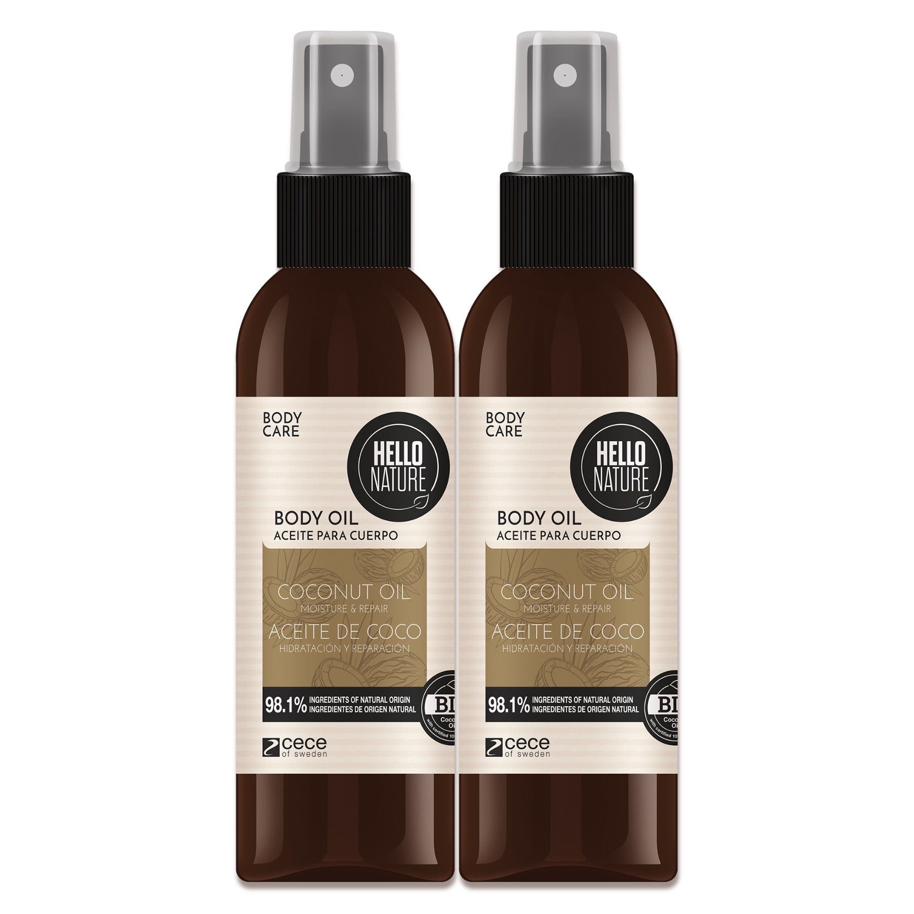 Hello Nature Olio per la pelle con olio di cocco cura del corpo 2x130
