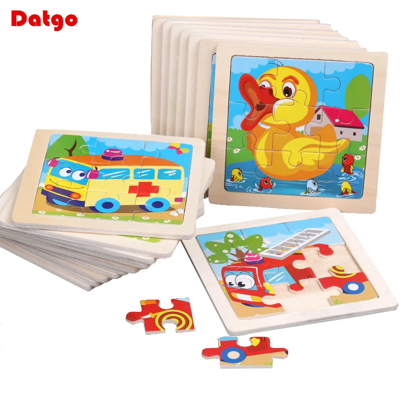 Vendita calda 11X11 CM Bambini Puzzle di Legno Del Bambino Del Fumetto Animale Traffico Tangram Puzzle di Legno Puzzle Educativi Giocattoli Per I Regali Dei Bambini