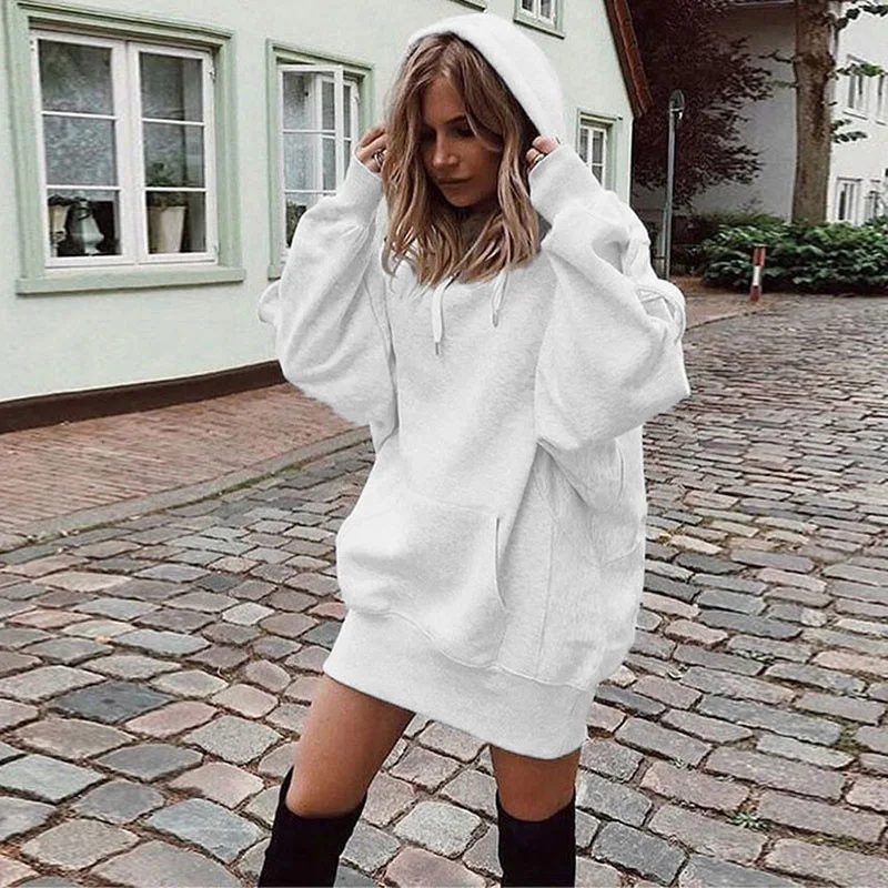 Fashionable Autumn Winter Women's Hoodie Pure Color Oversized Fleece Pullover Sweatshirt Trendy Streetwear Amazon Popularity