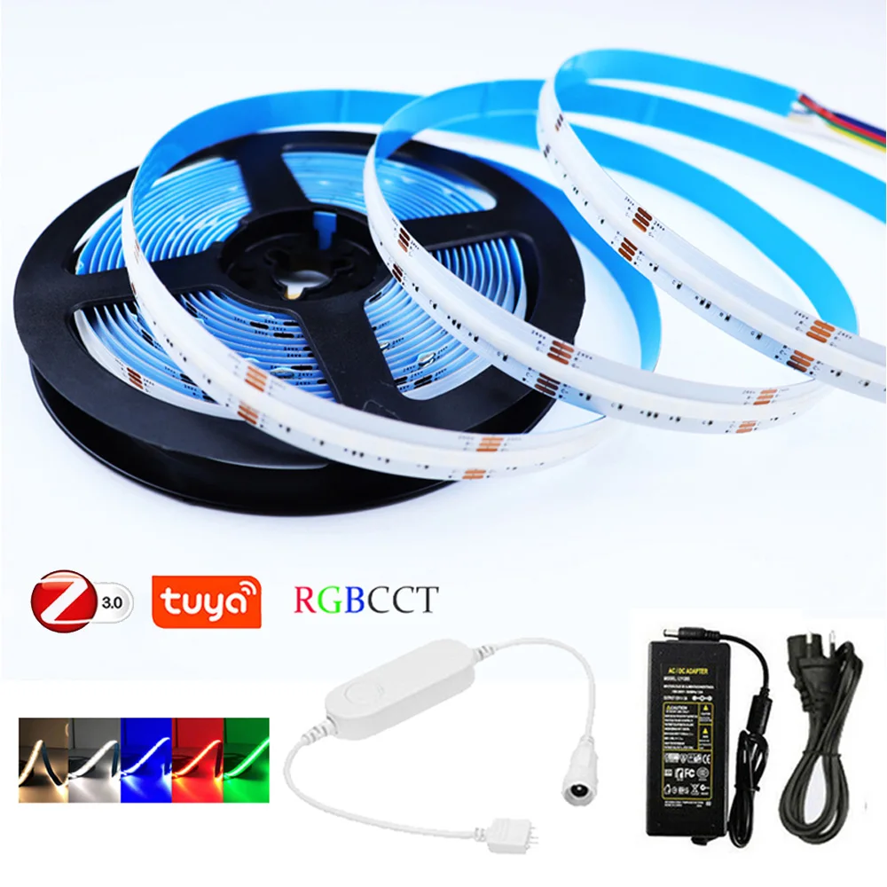 Tuya Zigbee 3.0 RGB + CCT COB LED Dimmer Strip Set 6 Pin 24V 1m 5m RGBCW Smart Remote Controllo Wireless RA90 Luce Lineare Per Alexa