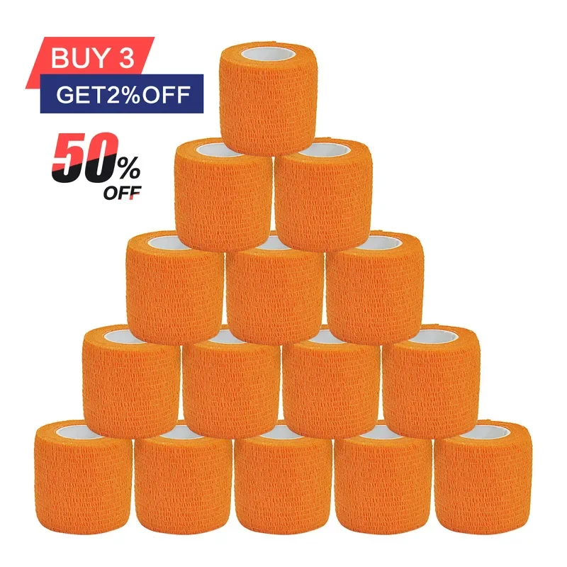 1/15 Stück orangefarbene Gaze-Bewegungsbandage, selbstklebende, atmungsaktive elastische Bandagen für Sportbefestigung, Finger, Handgelenk, Bein Image