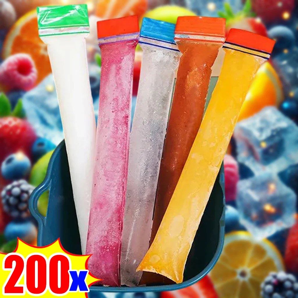 50–200 Stück Einweg-Eisbeutel, transparente Eis am Stiel, für DIY Saft, Joghurt, Schokolade, Eis, Pops, Sommer-Küchenzubehör Image