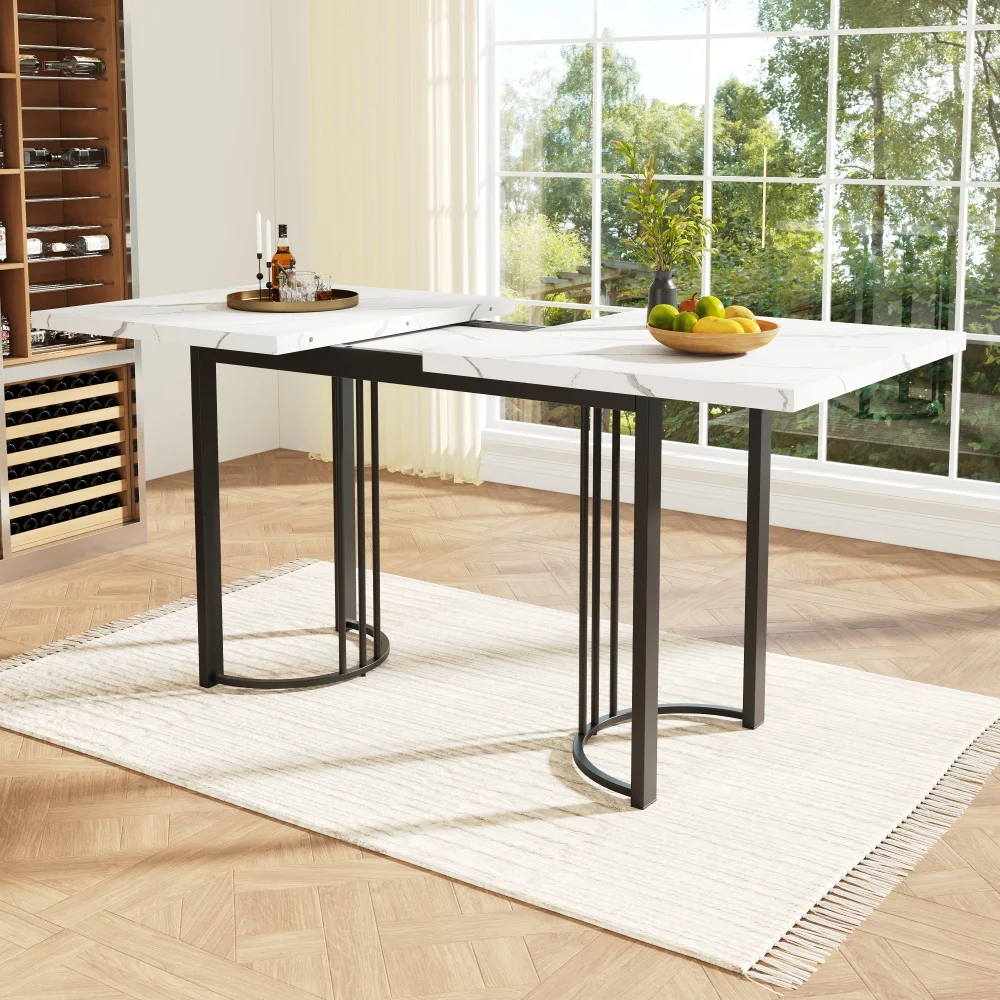 Teleskopisch ausziehbarer Esstisch, 140–179,5 x 80 cm, platzsparender Küchentisch, Metallrahmen, rechteckig, für Esszimmer und Wohnzimmer