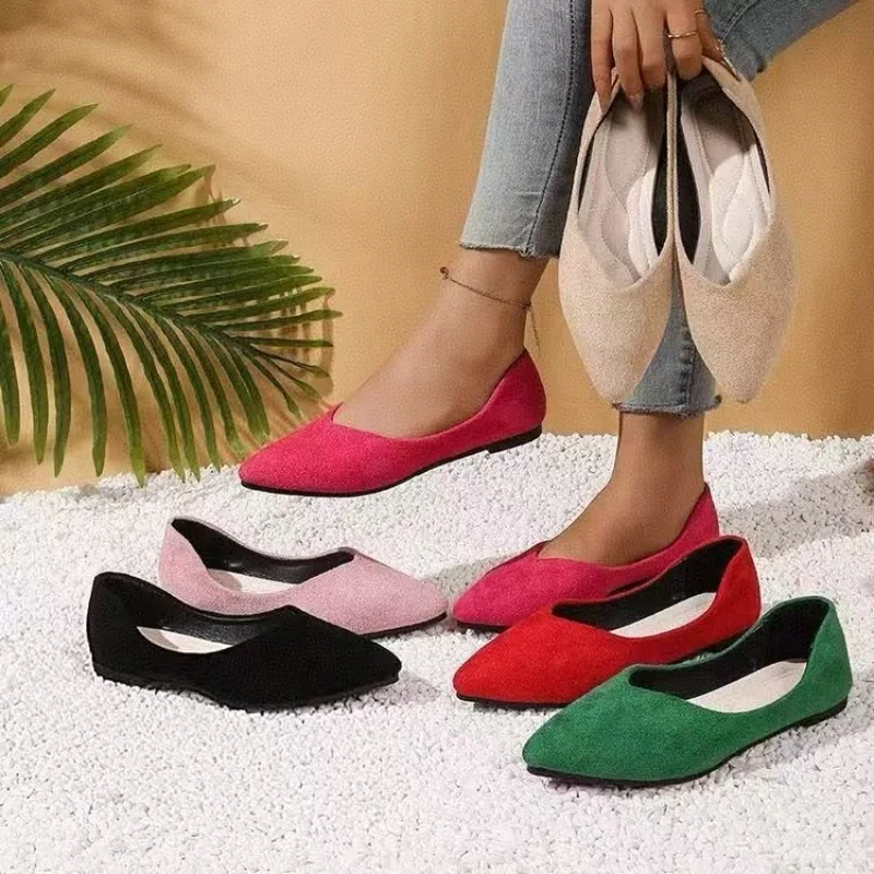 Damen Spitzschuh Samt Flache Schuhe Frühling Herbst Mode Große Größe Slip-On Bean Bean Schuhe Niedriger Absatz Bequem Lässig