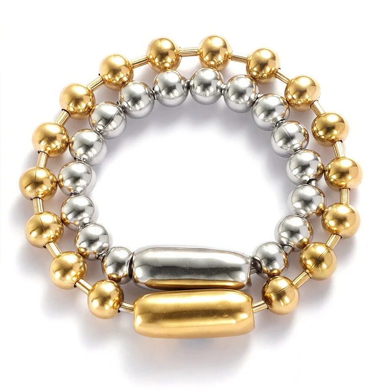 8 mm Edelstahl-Kugelperlen-Armband für Herren und Damen, goldene/silbrige Edelstahl-Metallperlenkette Pulsera Image