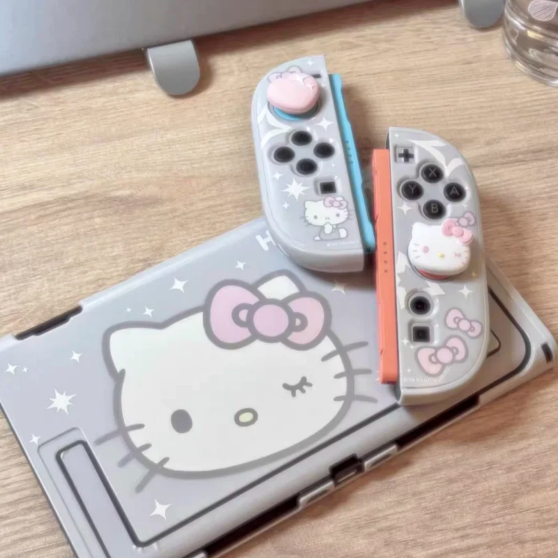 Geekshare Switch 2 Schutzhülle, niedliches Hello Kitty, geteiltes Design, halbtransparent, stoßfest, hohl, für Ns2, weibliche Gamer, Mädchen Image