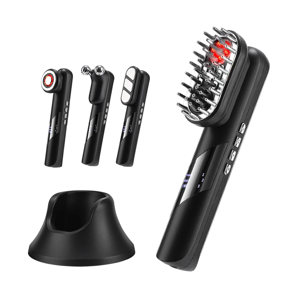 EMS Vibrationsmassagekamm, Anti-Haarausfall, 4-in-1-Schönheitsgerät, Hautstraffung und Straffung, tragbarer Kopfhaut-Flüssigkeitsapplikator, Haarbürste Image