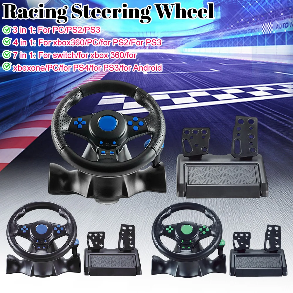 Rennlenkrad & Pedale mit Doppelkupplung und Launch Control, Lenkrad mit Manueller Schaltung für Switch/Xbox One/360/PS4/PS2/PS3/PC