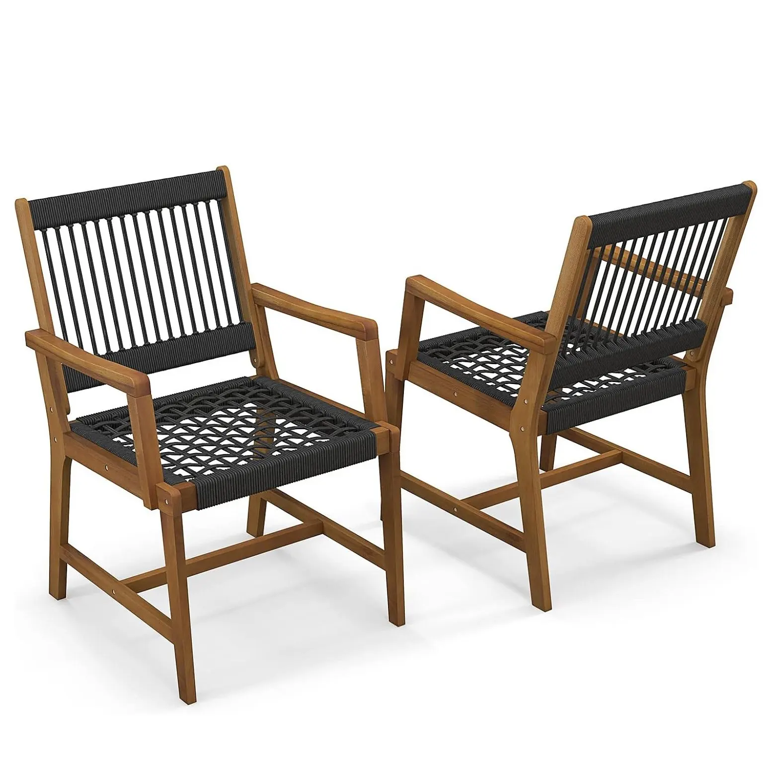 2er-Set Bistro-Gartenstühle aus Akazienholz, Esszimmerstühle mit Rückenlehne und Armlehnen, Tragfähigkeit bis zu 160 kg