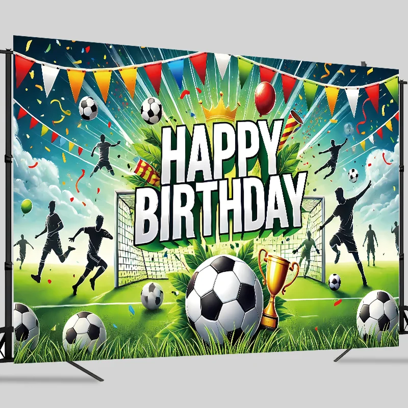 2D Fußball-Themen Geburtstags-Hintergrund Fußball-Themen Party-Zubehör Kindergeburtstag Dekorationen Banner Kulisse Image