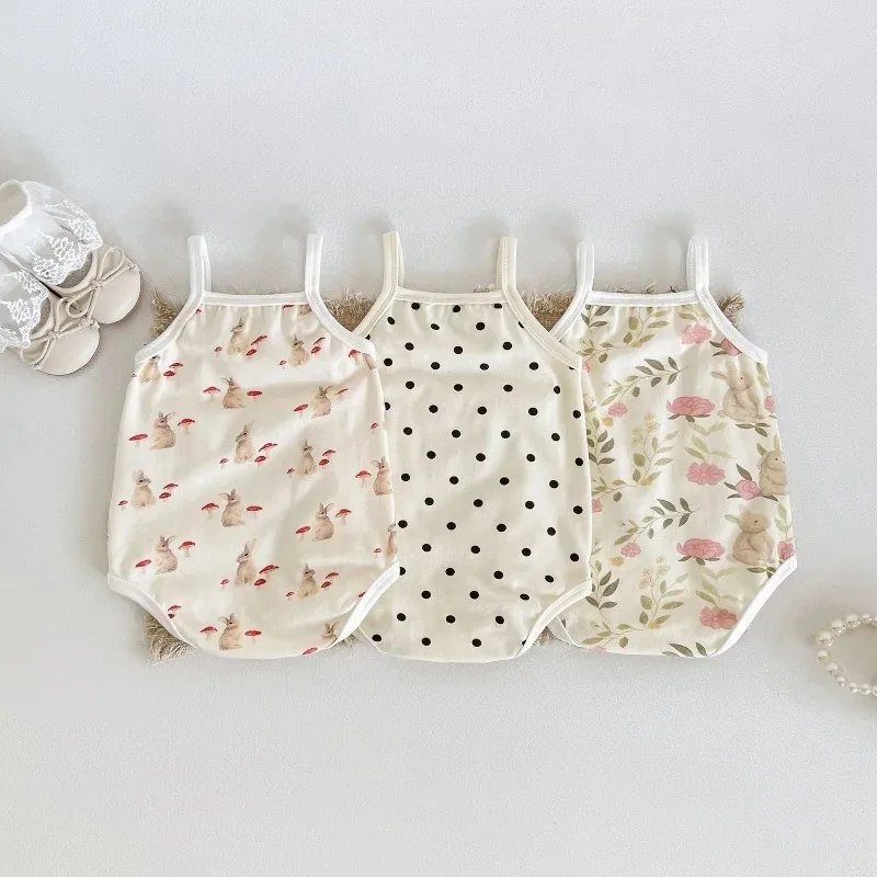 Sommer-Baby-Strampler, bedruckte Kurzarm-Strampler mit dünnen Trägern, Geschenke für neugeborene Jungen und Mädchen Image
