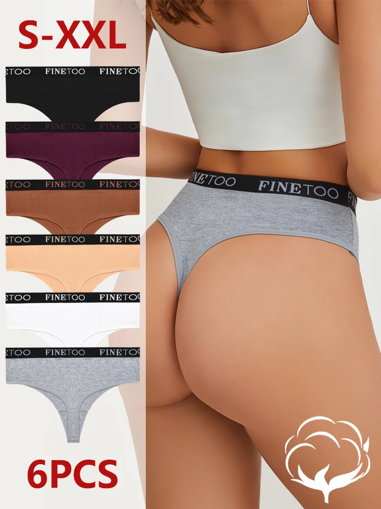 6 Stück Hochgeschnittene Nahtlose Baumwoll-Tangas für Damen, Sexy Elastischer Breiter Bund, Atmungsaktive T-Back G-String Unterwäsche, Größen S-XXL
